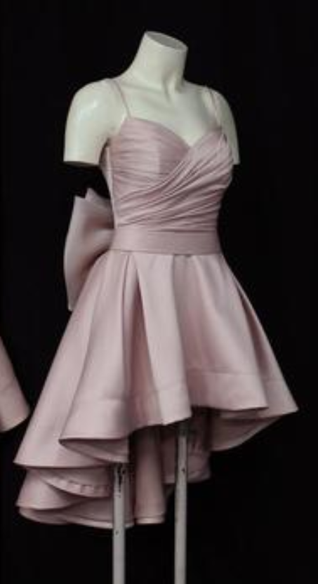 High Low Style Sweetheart Bow Back Satin Prom Homecoming Dresses