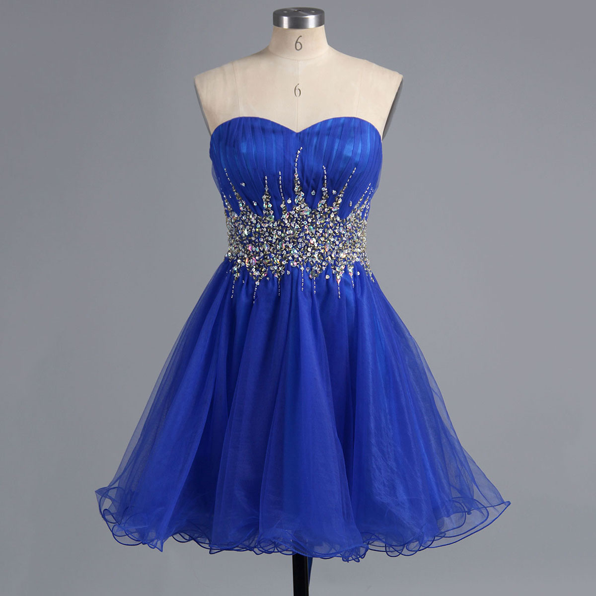 Royal Blue Chiffon Cocktail Dress, Crystal Embellished Waistline Graduation Dress, Sweetheart Neckline Evening Dress, A-line Short Homecoming