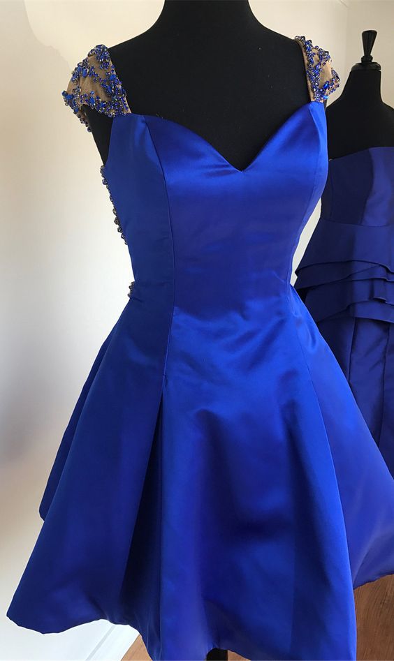 Royal Blue Homecoming Dress With Cap Sleeves, Short Prom Dress, Chic Party Dress