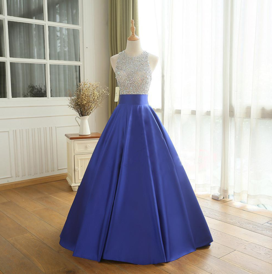 Elegant Prom Party Dress, Sequins Top Ball Gown, Satin Prom Dress, Long Formal Dress