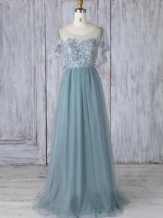 Lace Tulle Prom Dress, Modest Beautiful Long Prom Dress, Banquet Party Dress