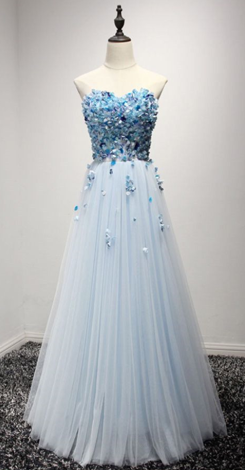 A-line Tulle Formal Prom Dress, Sweetheart Beautiful Long Prom Dress, Banquet Party Dress