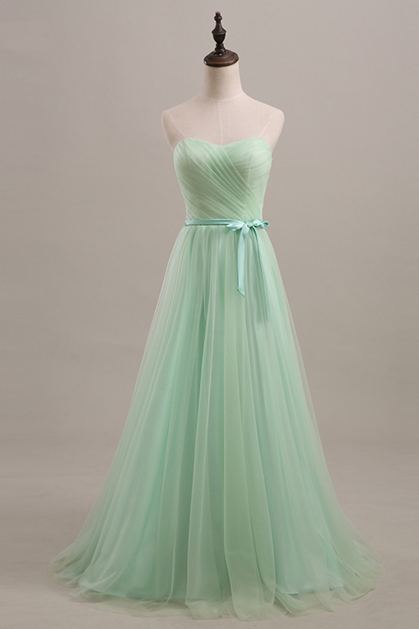 A-line Strapless Floor Length Tulle Formal Prom Dress, Beautiful Long Prom Dress, Banquet Party Dress