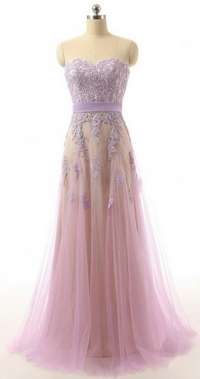 Elegant Appliques A-line Style Sweetheart Neck Tulle Formal Prom Dress, Beautiful Long Prom Dress, Banquet Party Dress
