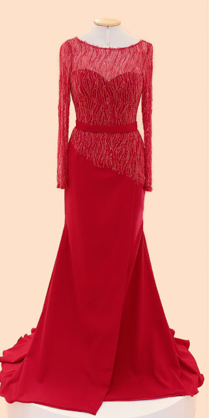 Elegant A-line Chiffon Long-sleeves Formal Prom Dress, Beautiful Long Prom Dress, Banquet Party Dress