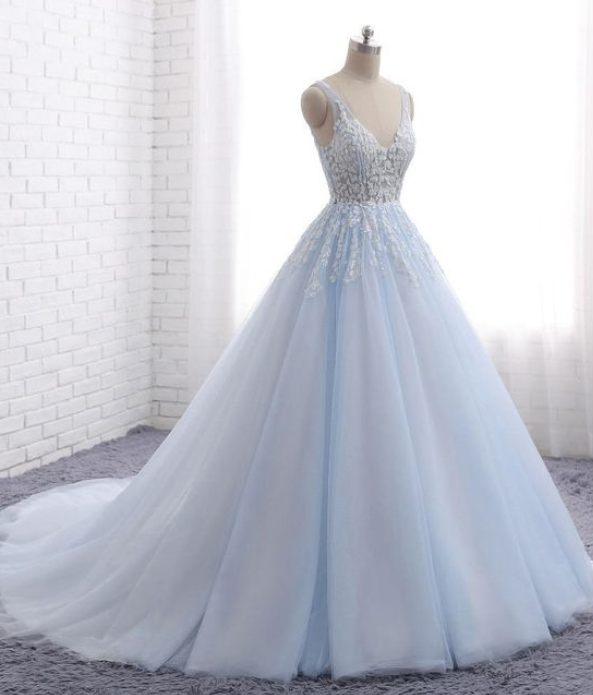 Elegant Sexy V Neck Tulle Formal Prom Dress, Beautiful Long Prom Dress, Banquet Party Dress