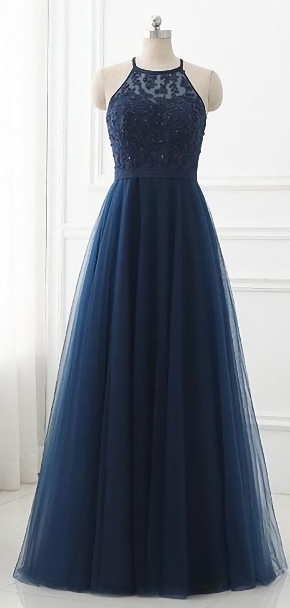 Elegant Sleeveless Halter Neckline Formal Prom Dress, Beautiful Long Prom Dress, Banquet Party Dress