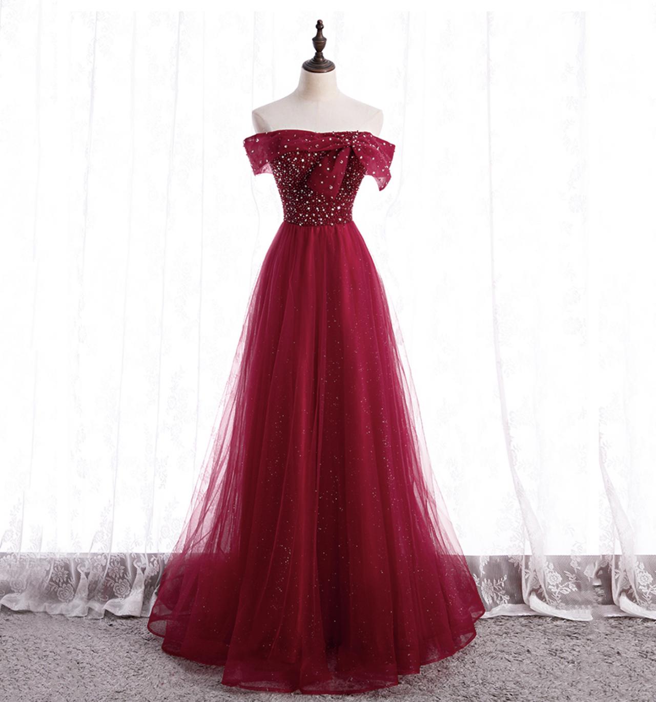 Elegant Tulle Beads A-Line Sweetheart Formal Prom Dress, Beautiful Long Prom Dress, Banquet Party Dress