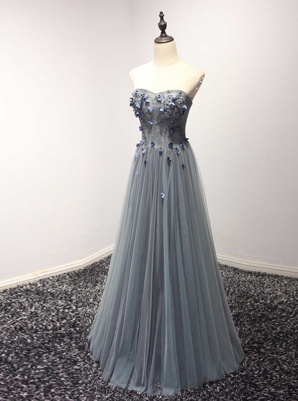 Elegant Sweetheart Appliques Tulle Formal Prom Dress, Beautiful Long Prom Dress, Banquet Party Dress