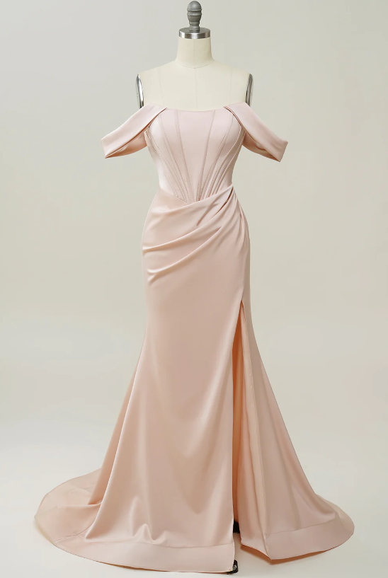 Elegant Off The Shoulder Satin Formal Prom Dress, Beautiful Long Prom Dress, Banquet Party Dress