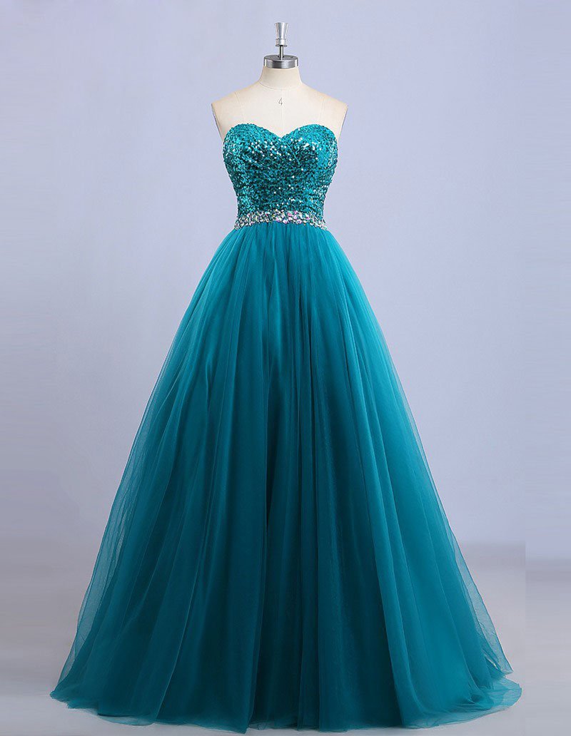 Elegant A-line Strapless Sequin Lace Tulle Formal Prom Dress, Beautiful Prom Dress, Banquet Party Dress