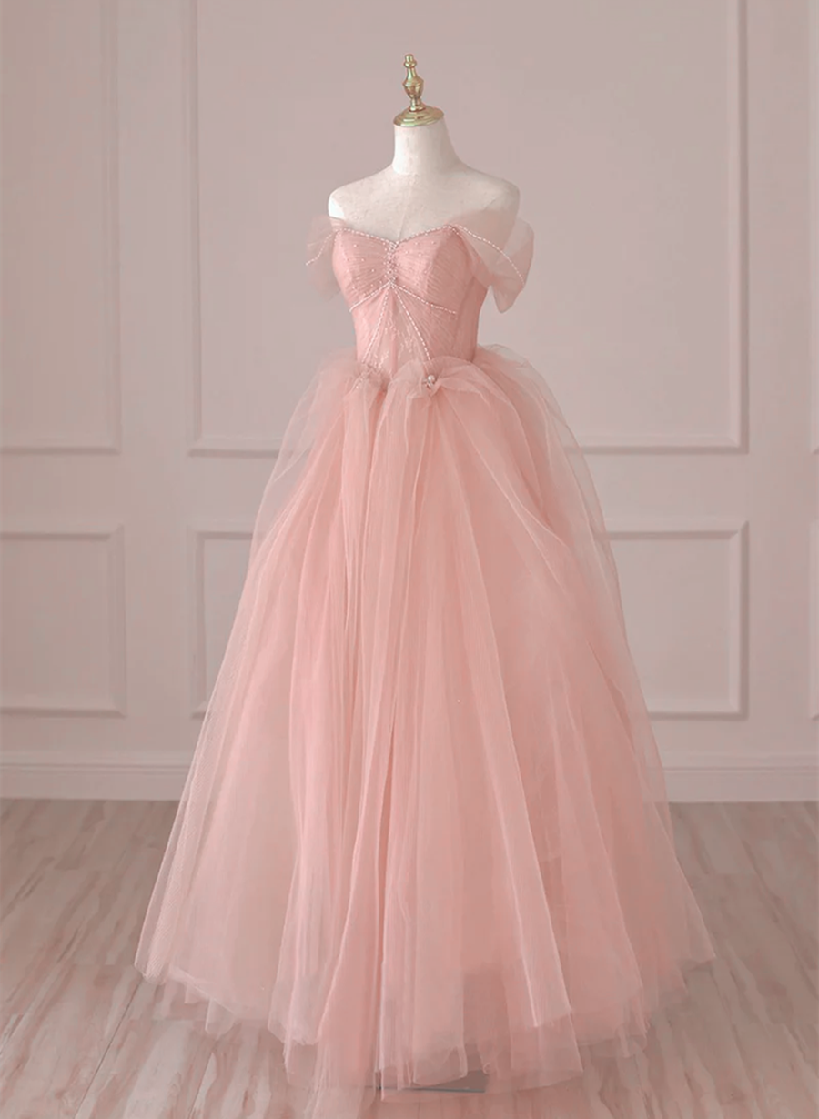 Elegant Tulle Off Shoulder Lace and Beaded Formal Prom Dress, Beautiful Prom Dress, Banquet Party Dress