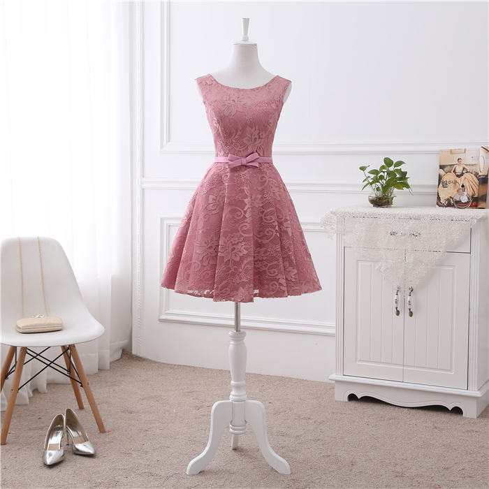 Elegant Sweetheart Lace Knee Length Round Neckline Formal Homecoming Dress, Beautiful Short Dress, Banquet Party Dress