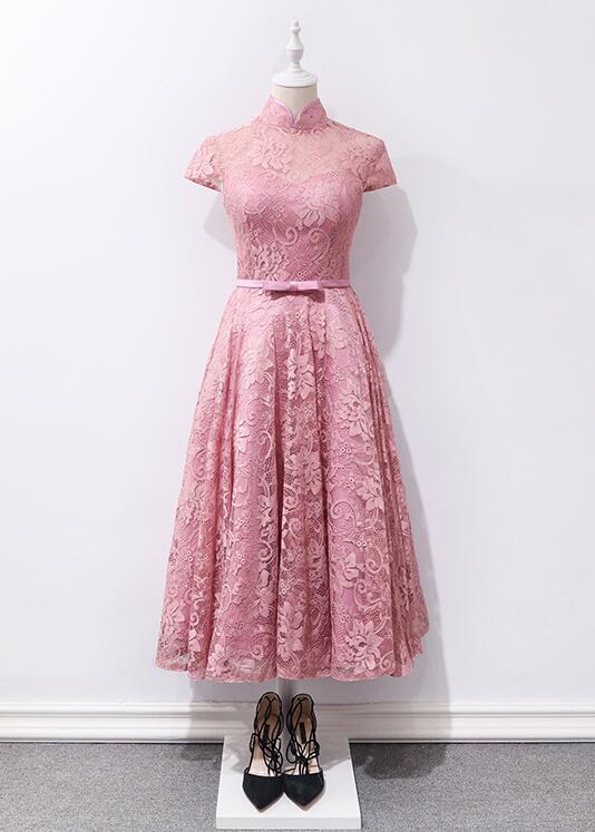 Elegant Sweetheart Lace Tea Length Formal Homecoming Dress, Beautiful Short Dress, Banquet Party Dress