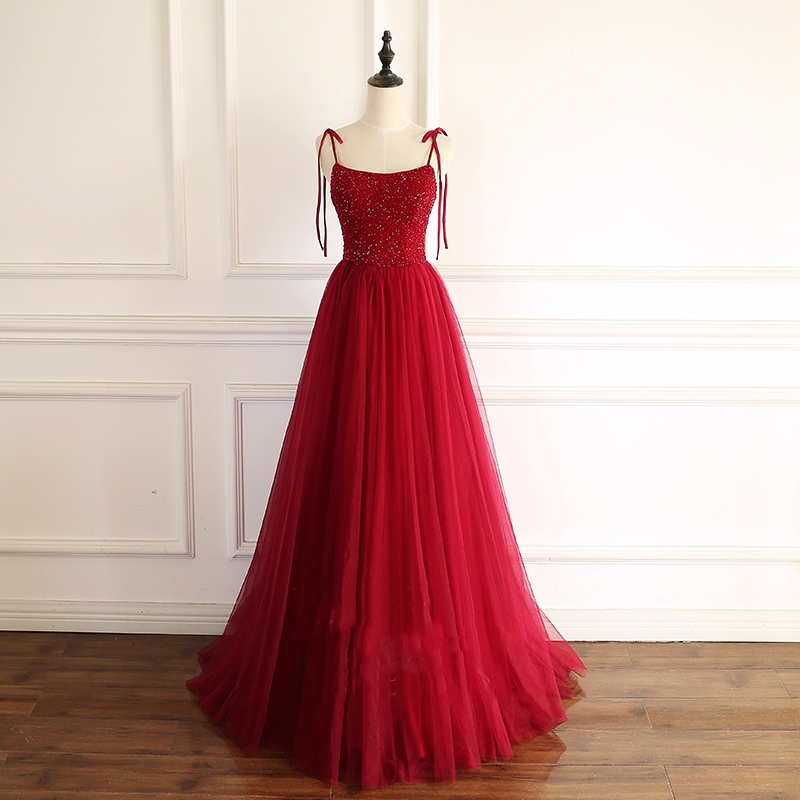 Elegant A Line Straps Off Shoulder Tulle Formal Prom Dress, Beautiful Long Prom Dress, Banquet Party Dress