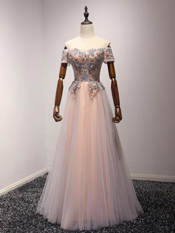 Elegant A-line Off The Shoulder Tulle Formal Prom Dress, Beautiful Long Prom Dress, Banquet Party Dress