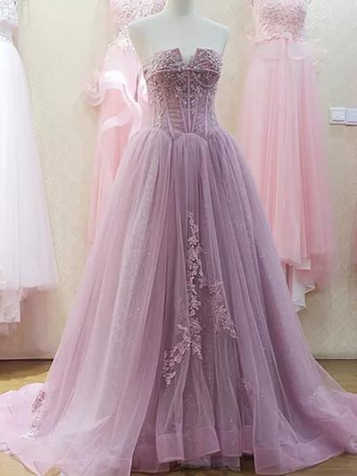 Elegant A-line Strapless Sleevelesstulle Formal Prom Dress, Beautiful Long Prom Dress, Banquet Party Dress