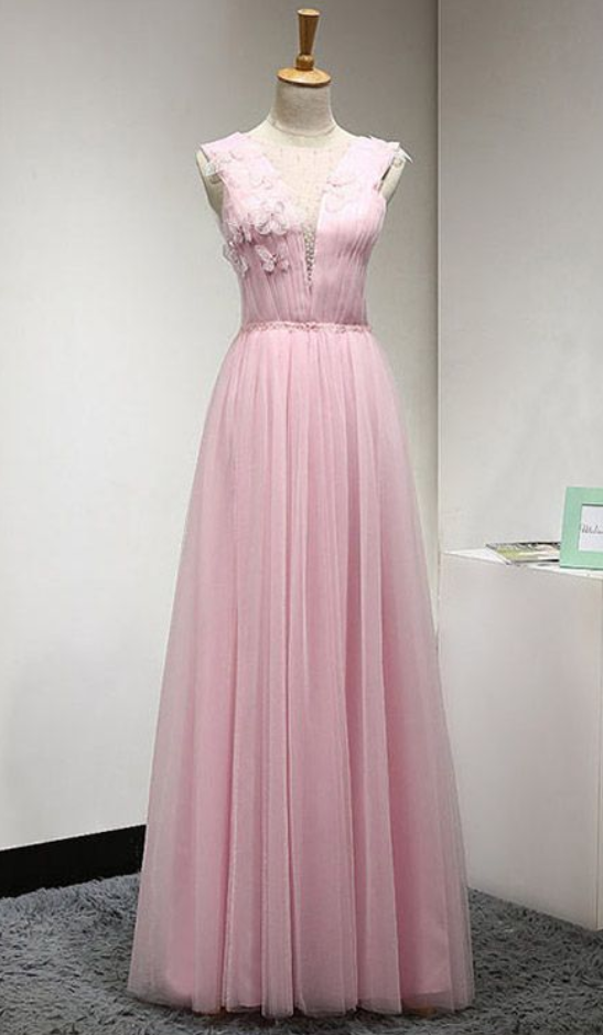 Elegant Scoop Neck Beading Tulle Formal Prom Dress, Beautiful Long Prom Dress, Banquet Party Dress