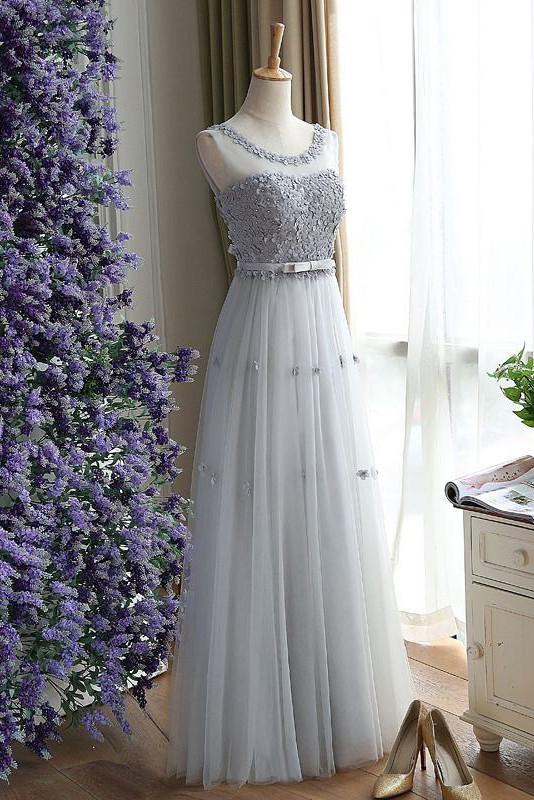 Elegant Sweetheart Sleeveless Appliques Tulle Formal Prom Dress, Beautiful Long Prom Dress, Banquet Party Dress