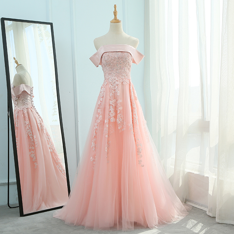 Elegant A-line Tulle Off Shoulder Formal Prom Dress, Beautiful Long Prom Dress, Banquet Party Dress
