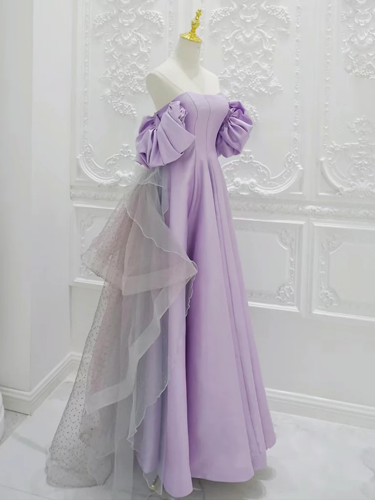 Glamorous Purple Satin Tulle Appliques Evening Dress,Long Party Prom Dress cc2773 main image 1