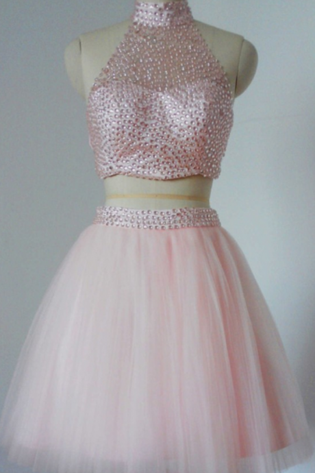 Beaded Pink Homecoming Dress,two Piece Homecoming Dresses