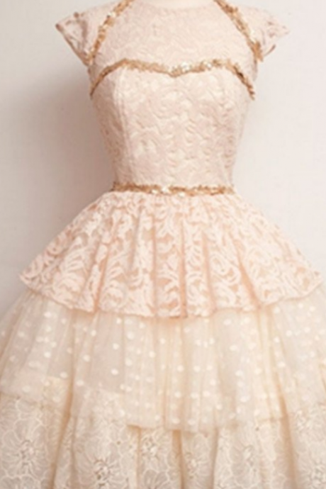 Cap Sleeves Short Handmade Lace Sparkly Homecoming Dresses