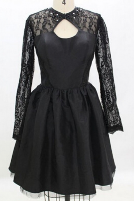 Handmade Black Homecoming Dress,taffeta Long-sleeve Dresses,homecoming Dresses