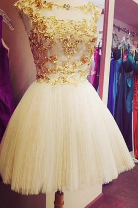 Gold Sequin Applique Dress,short Mini Homecoming Dress,homecoming Dresses