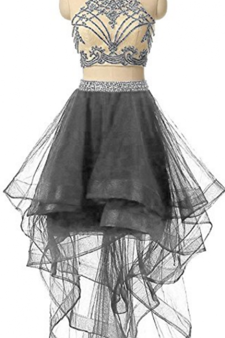 Homecoming Dresses,embroidery Tulle Homecoming Dresses,high Low Homecoming Party Gowns,two Piece Homecoming Dresses