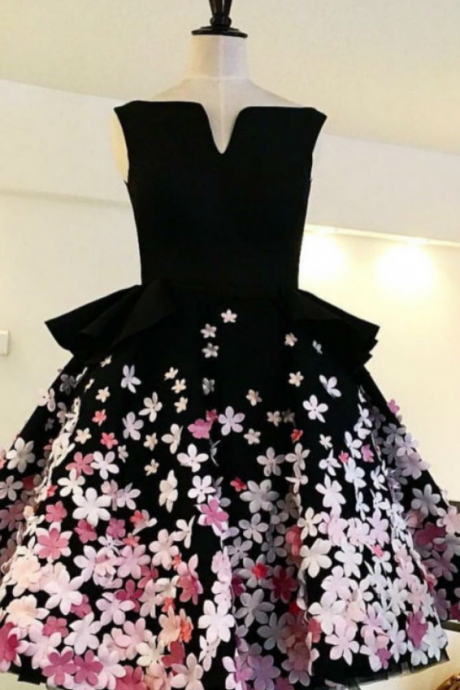 A-line Homecoming Dresses,pink Flowers Homecoming Dresses,black Homecoming Dresses,short Prom Dresses,party Dresses