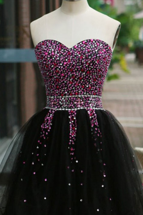 Strapless Sweetheart Beaded Tulle A-line Short Homecoming Dress, Cocktail Dress, Party Dress