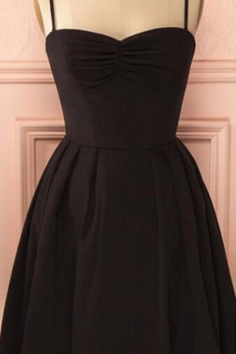 Spaghetti Strap Black Simple Lace Sexy Homecoming Prom Dress,