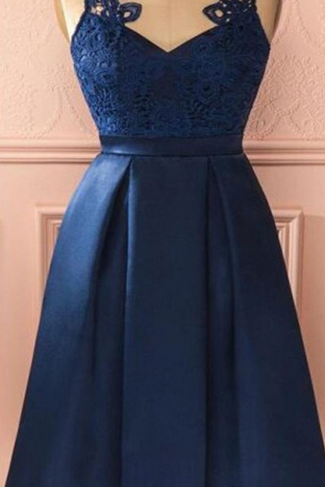 Royal Blue Vintage Lace See Through Homecoming Prom Dresses,