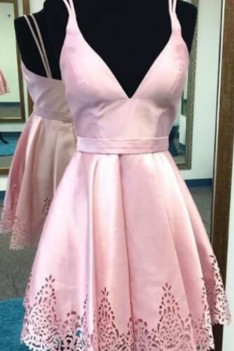 A-line Homecoming Dresses,lace Homecoming Dresses,spaghetti Straps Homecoming Dresses,pink Homecoming Dresses,short Prom Dresses,party Dresses