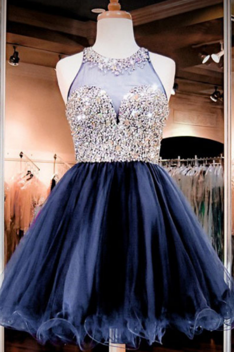 Fashion A-line Jewel Sleeveless Short Homecoming Dress With Beading