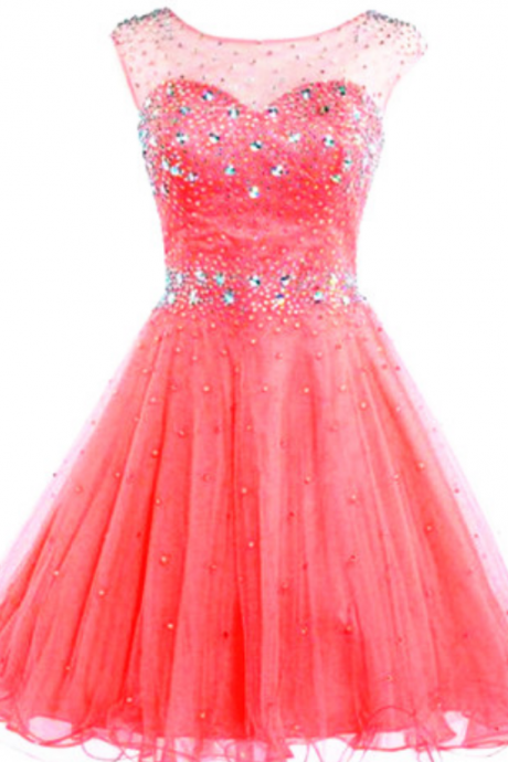 Pink Cute Homecoming Dresses,tulle Homecoming Gowns,short Prom Gown,beaded Dress