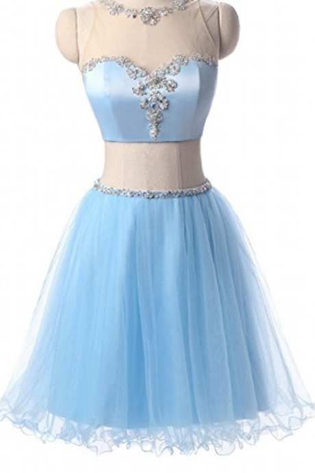 Tulle Short Two Pieces Rhinestone Prom Homecoming Party Dresses Homecoming Dresses