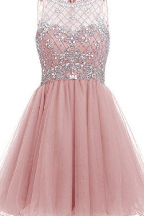Pink Homecoming Dresses,short Homecoming Dress,a-line Homecoming Dress,tulle Homecoming Dress,sweetheart Homecoming Dresses,illusion Crystal