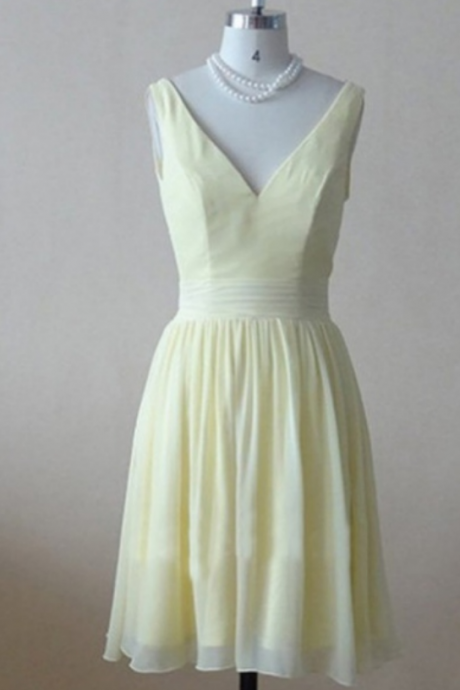 Short Chiffon Homecoming Dress Customized, Sleeveless V-neck Short/mini Chiffon Backless Dresses