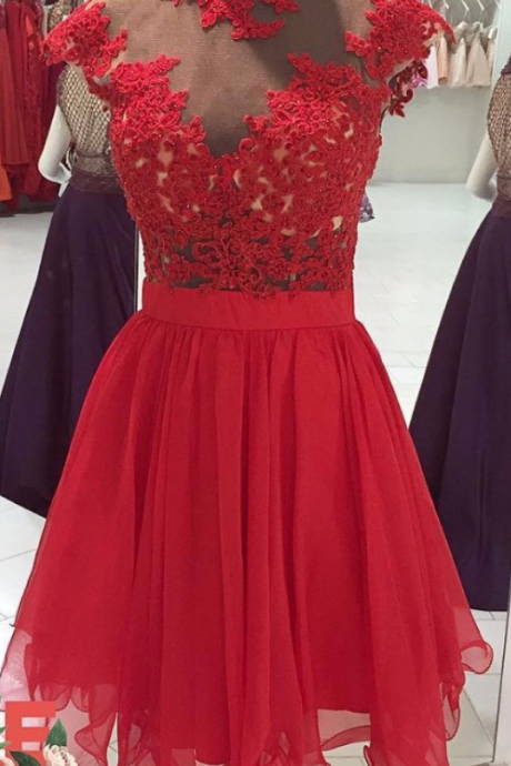 Listing Red Homecoming Dresses With Lace Appliques Beaded High Collar Graduation Party Gowns Short Dress Cocktail Dresses School Gowns