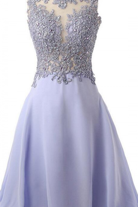 Women's Sexy Lavender Appliques Homecoming Dresses A-line Scoop Chiffon Lace Junior Prom Gowns For Girls