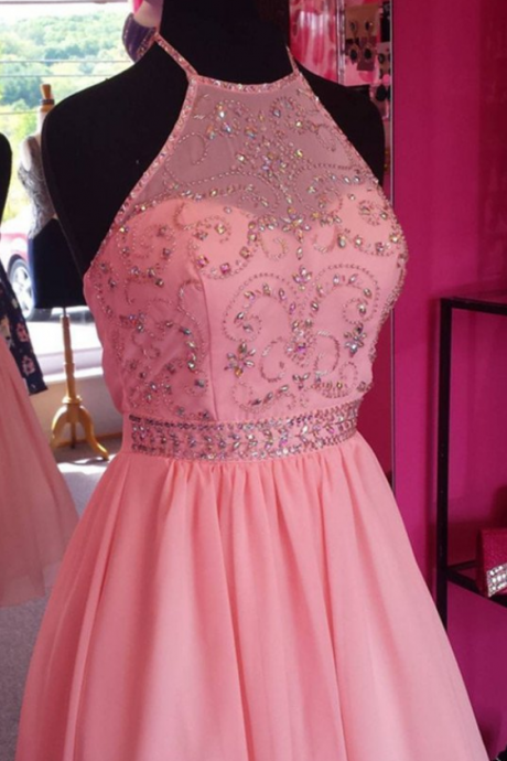 Stunning Beading Lovely Pink Short Prom Dresses Knee Length Party Gowns For School Girls