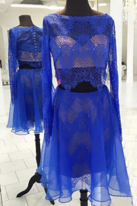 A-line Homecoming Dresses Full Sleeve Bateau Short/mini Lace Outlet Zipper Dresses