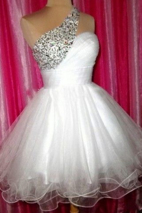 Sexy Homecoming Dress,beading Short Homecoming Dress,party Dress,tulle Graduation Dress,one-shoulder Short Prom Dress