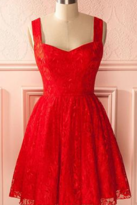 A-line Red Homecoming Dress, Lace Homecoming Dress, Prom Dress Short, A-line Homecoming Dress, Graduation Dresses For Teens