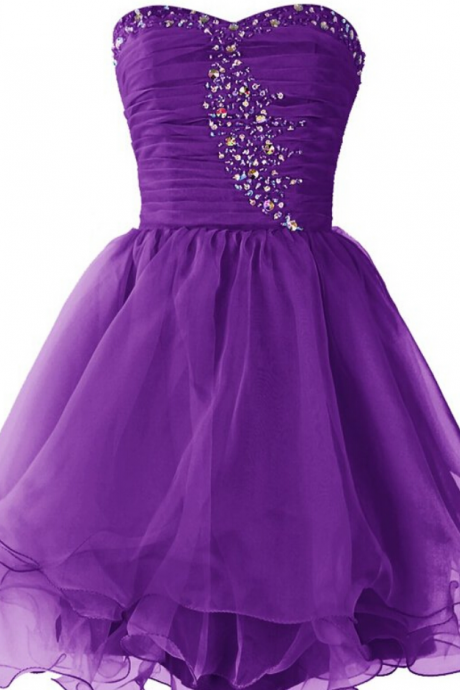 Short Tulle Homecoming Dresses Crystals Beaded Party Dresses Min Purple Women Dresses