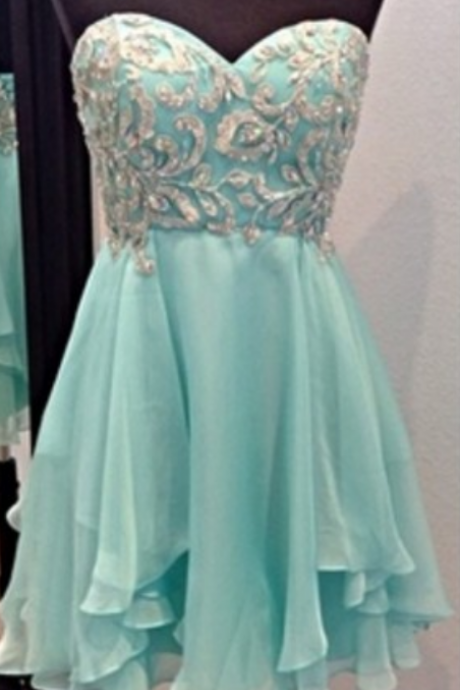 Mint Sparkle Appliques Sweetheart Homecoming Dress