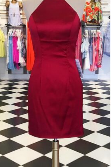Urgundy Wine Red Sheath Homecoming Dresses Halter Sleeveless Cutout Cocktail Dresses Party Gowns Vestidos
