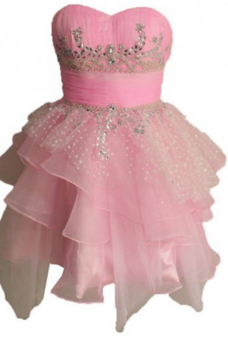 Cute A-line Strapless Short Tulle Pink Homecoming Dress